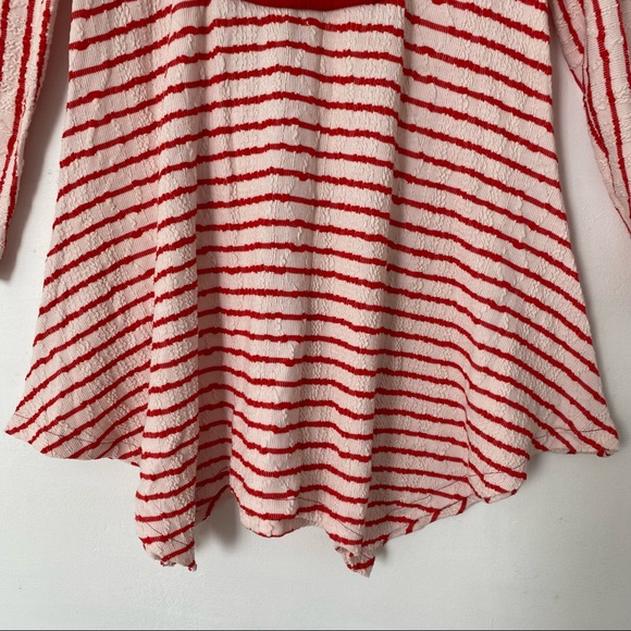 Vintage Y2K Tunic Top Dress Stretch Asymmetrical Hem Striped Zipper Red White M - Picture 6 of 12